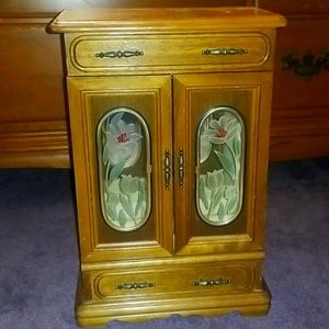 Vintage Wooden Jewelry Box w/ Glass Windows